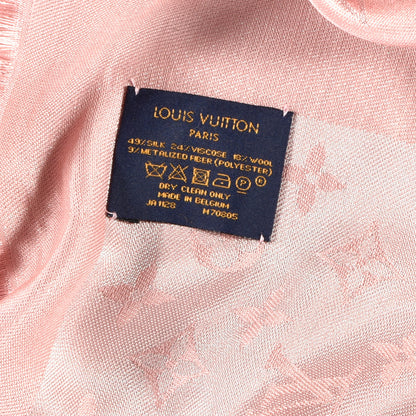 Louis Vuitton Silk Lurex Wool Monogram Shine Shawl Rose Velours 3 of 3