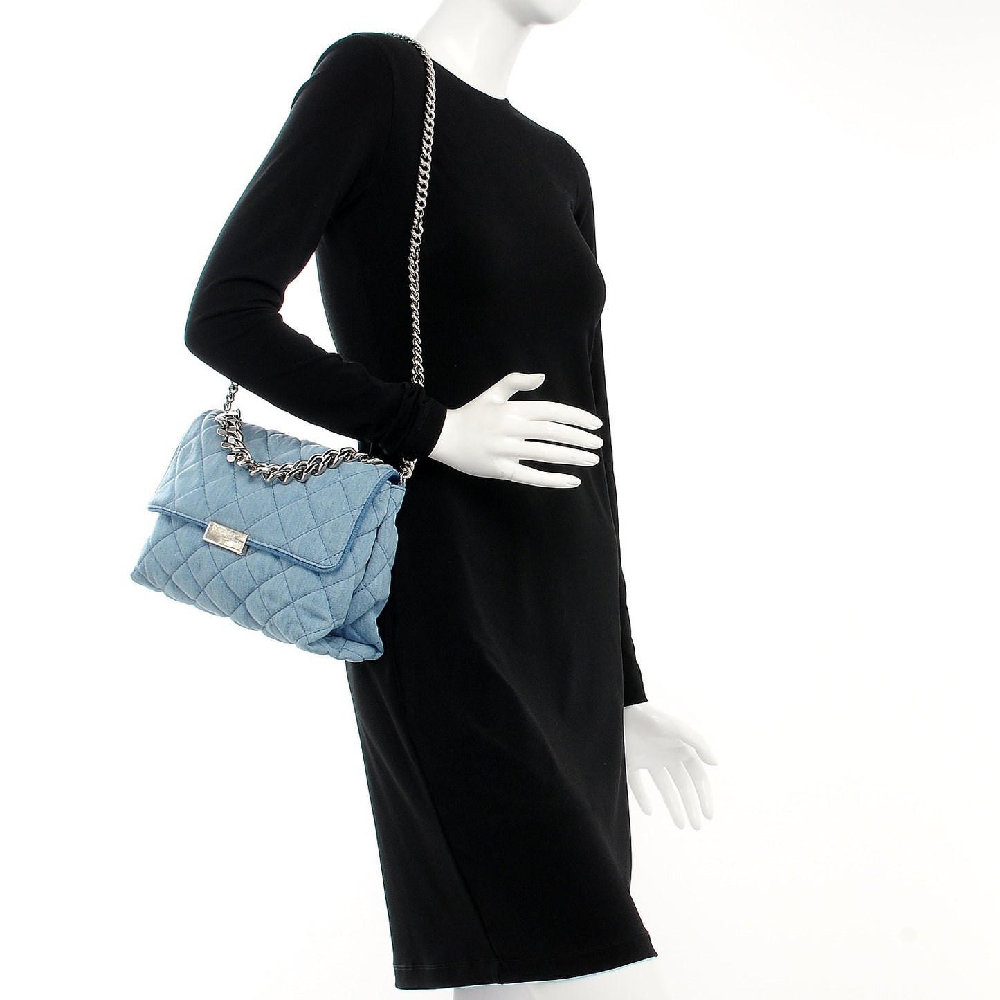 Eco Denim Quilted Small Beckett Shoulder Bag Blue