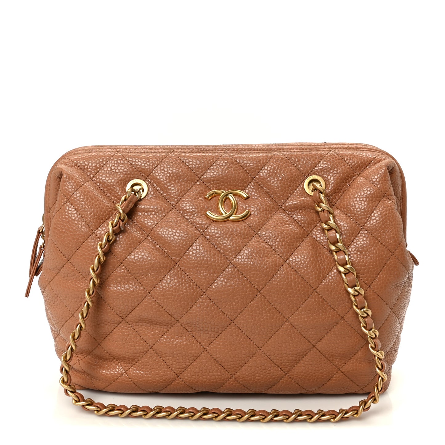 Shiny Caviar Quilted Large Bowling Bag Brown