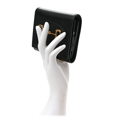 Gucci Boarded Plutone Calfskin Horsebit 1955 Flap Card Case Wallet Black 2 of 6
