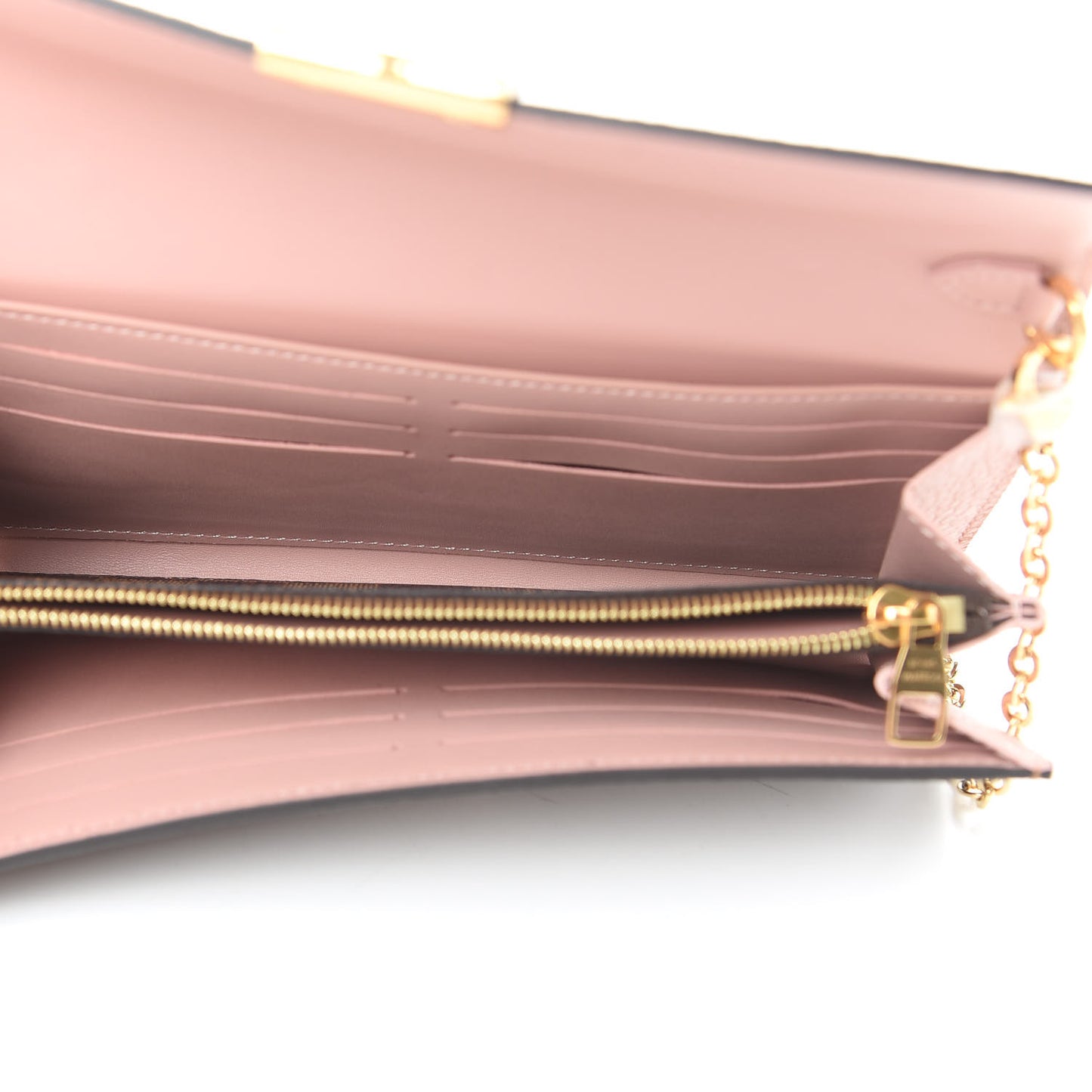 Damier Ebene Croisette Chain Wallet Rose Ballerine