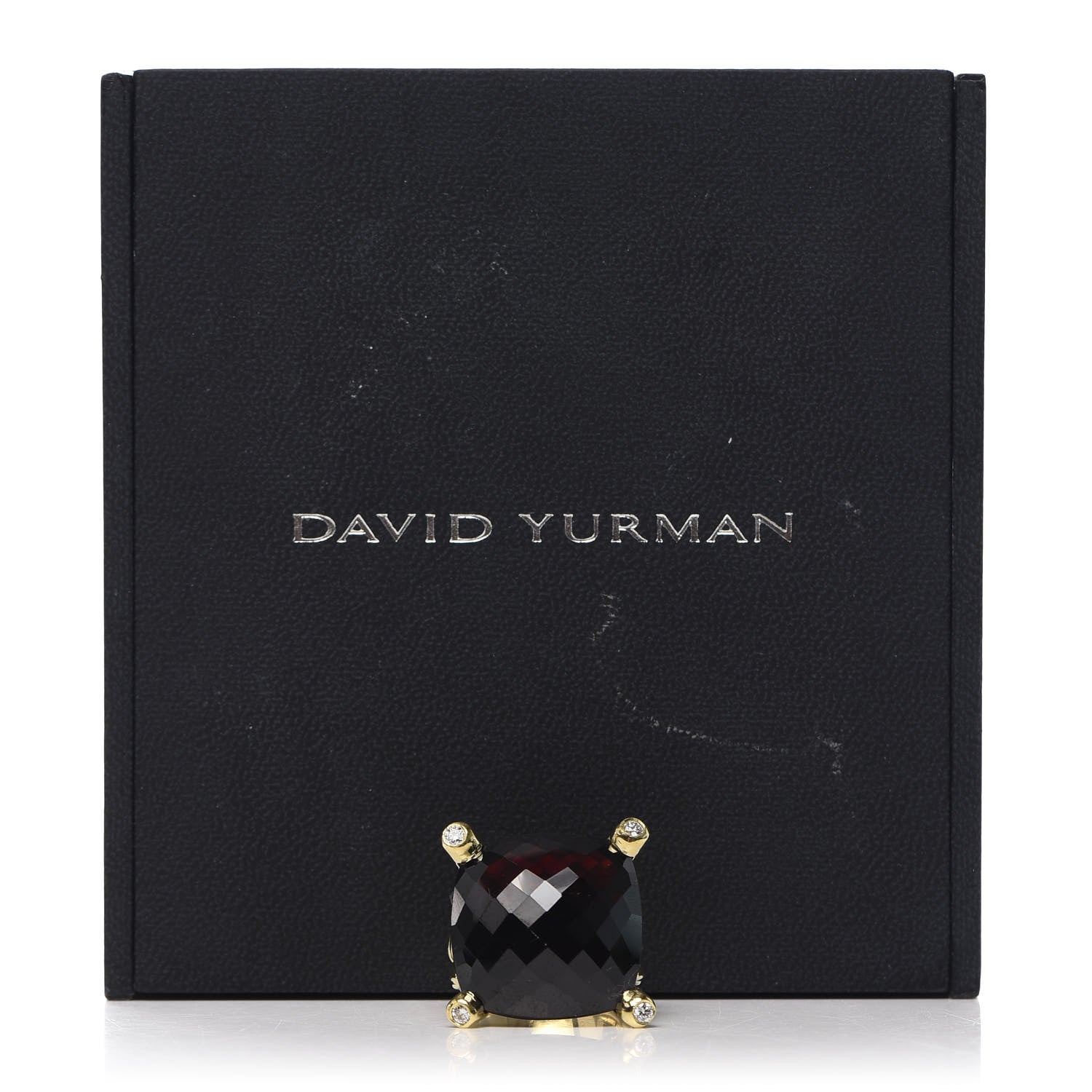 David Yurman 18K Yellow Gold Diamond Garnet 20mm Cushion On Point Ring 53 6.5 6 of 6