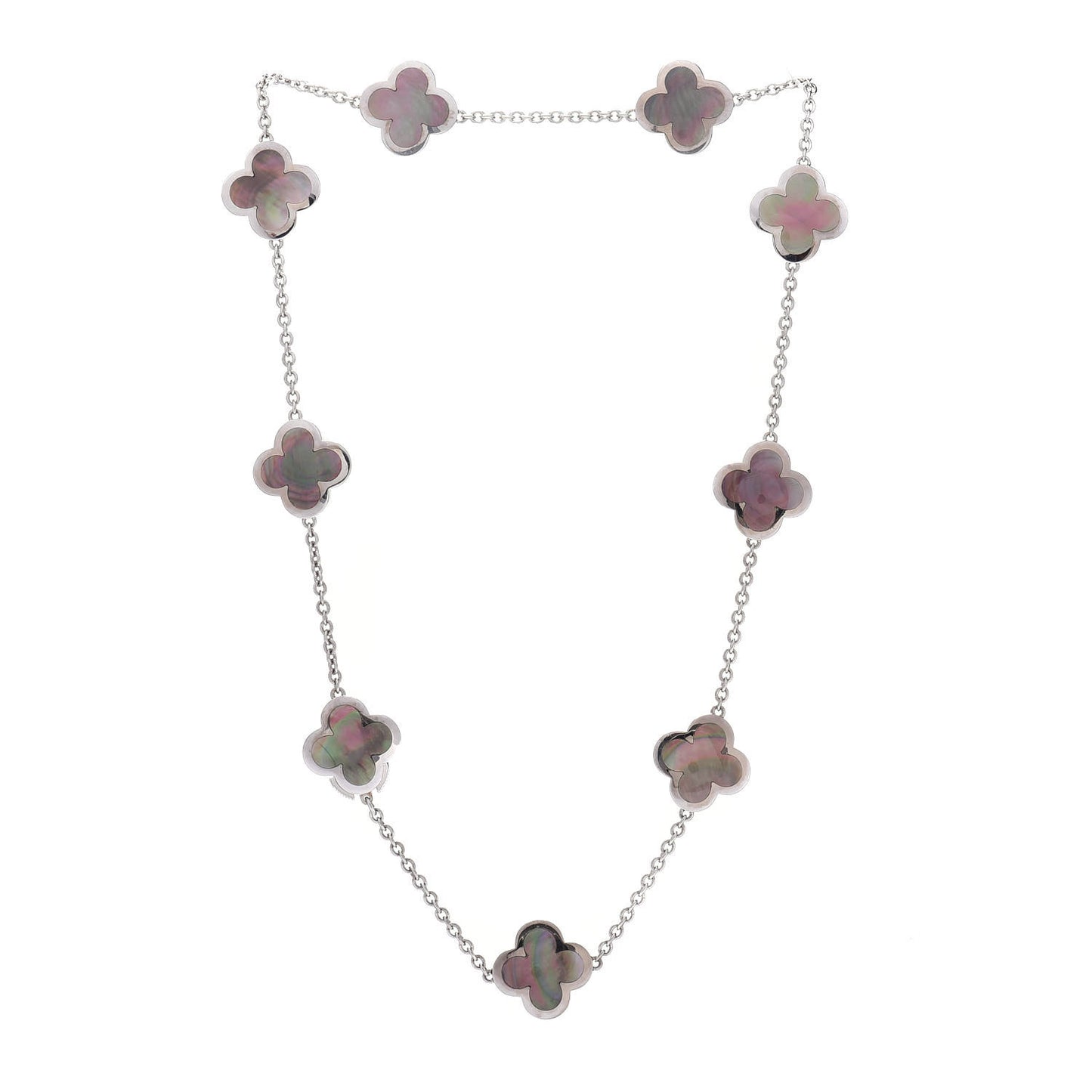18K White Gold Grey Mother of Pearl 9 Motifs Pure Alhambra Necklace