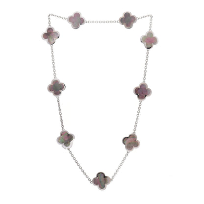 Van Cleef & Arpels 18K White Gold Grey Mother of Pearl 9 Motifs Pure Alhambra Necklace 3 of 4