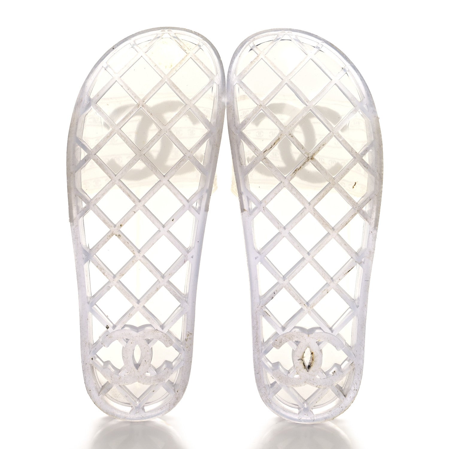 Chanel PVC Transparent CC Flat Slide Sandals 9 White 1744190
