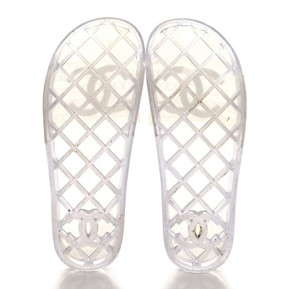 Chanel PVC Transparent CC Flat Slide Sandals 9 White 6 of 9