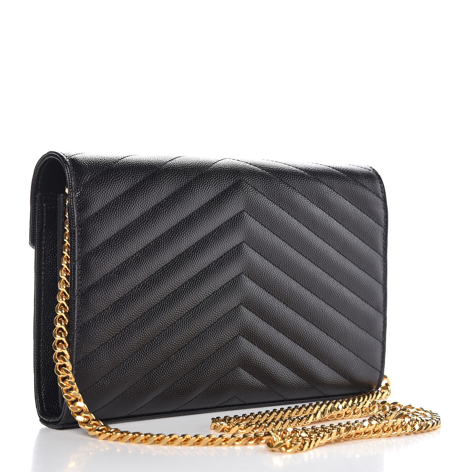 Saint Laurent Grain De Poudre Matelasse Chevron Monogram Chain Wallet Black 3 of 8