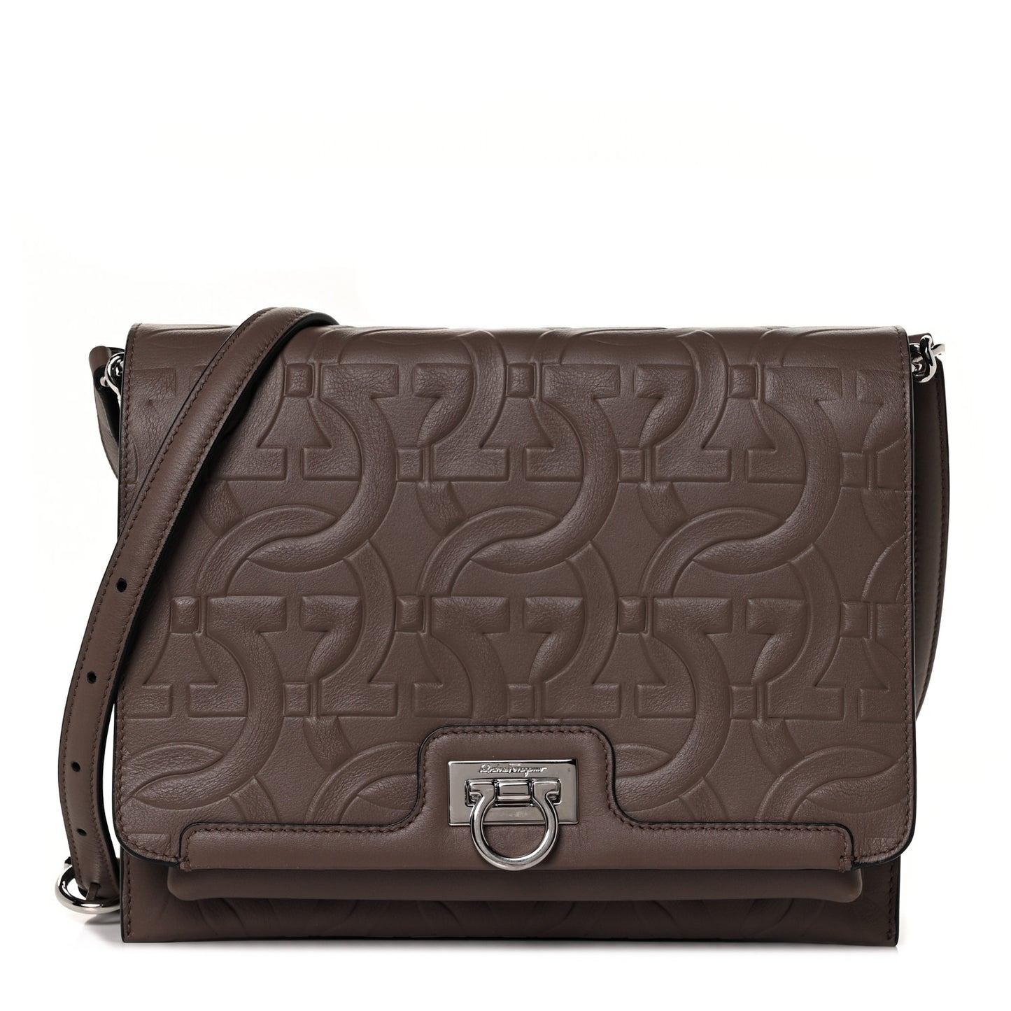 Calfskin Gancini Embossed Trifolio Bag Caraway Seed