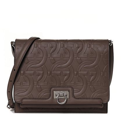 Salvatore Ferragamo Calfskin Gancini Embossed Trifolio Bag Caraway Seed 1 of 8