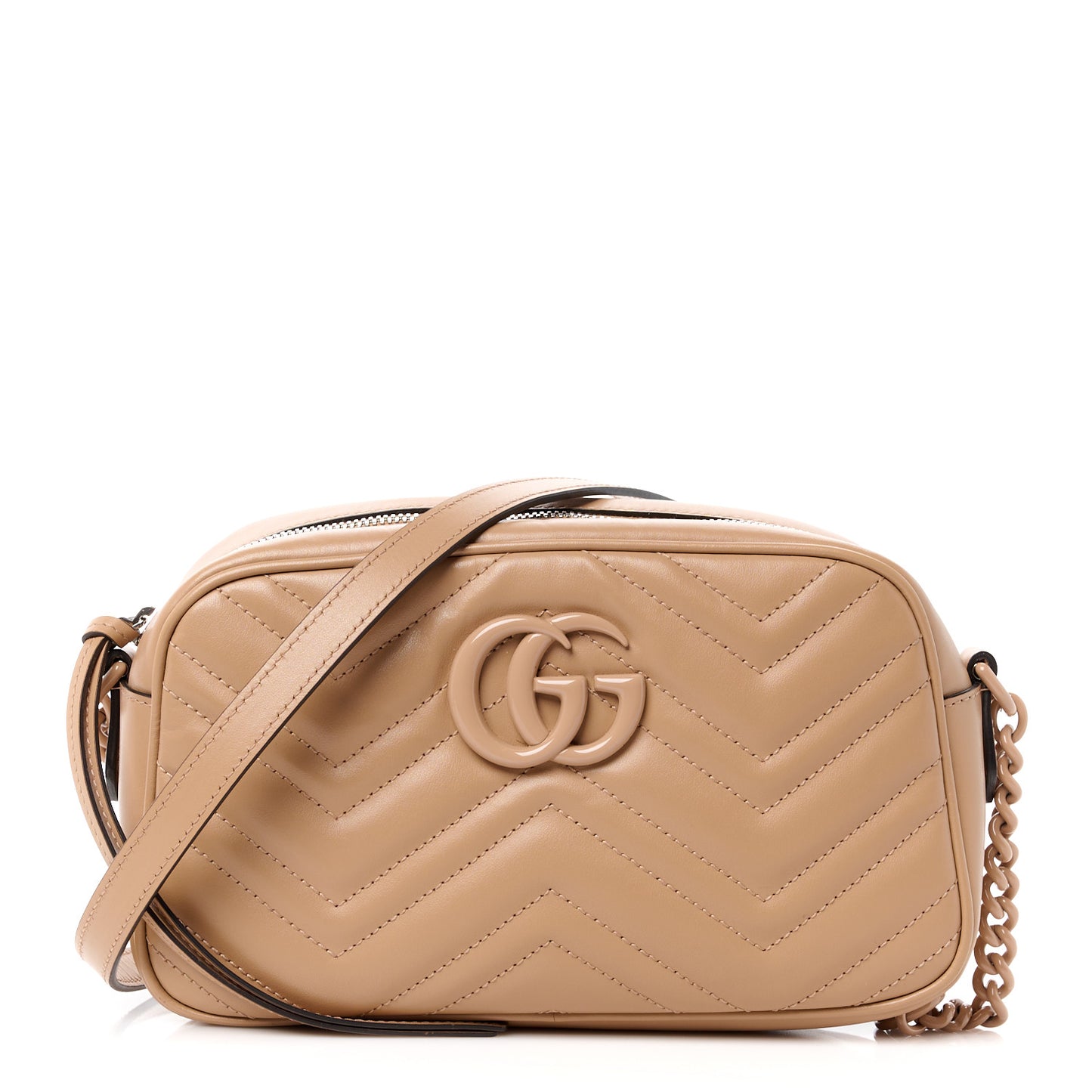 Calfskin Matelasse Monochrome Small GG Marmont Chain Shoulder Bag Camelia