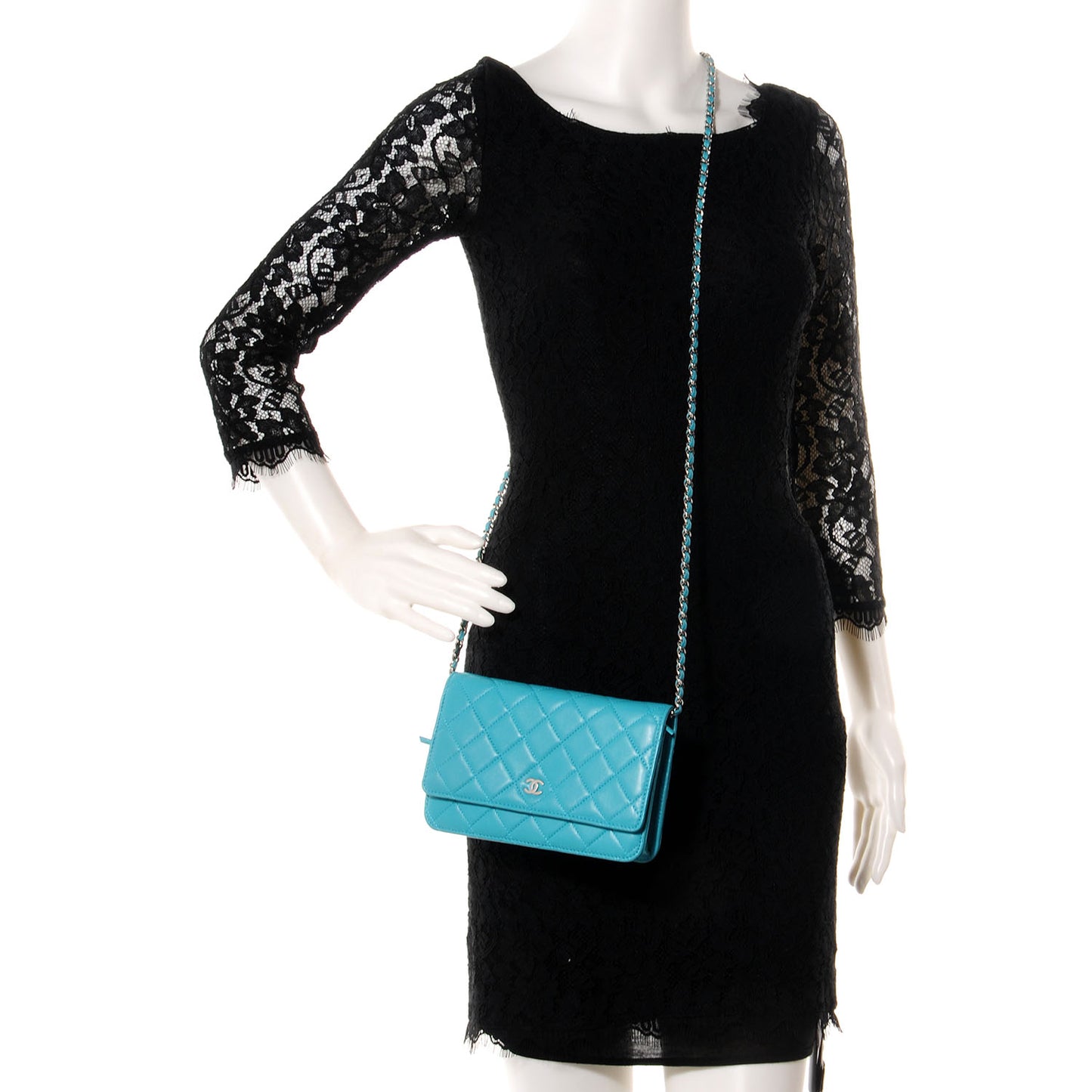 Lambskin Wallet On Chain WOC Turquoise