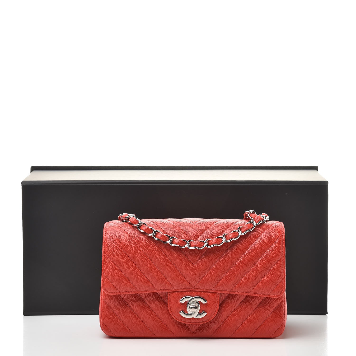 Chanel Caviar Chevron Quilted Mini Rectangular Flap Red 11 of 11