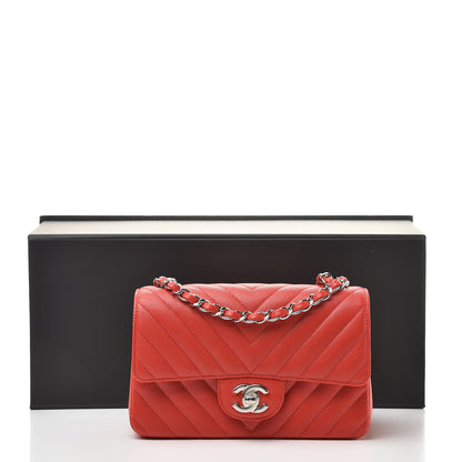Chanel Caviar Chevron Quilted Mini Rectangular Flap Red 11 of 11