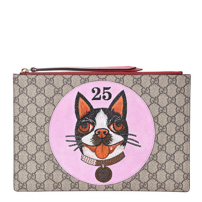 Gucci GG Supreme Monogram Bosco Patch Zip Pouch Beige Malva Hibiscus Red 1 of 7