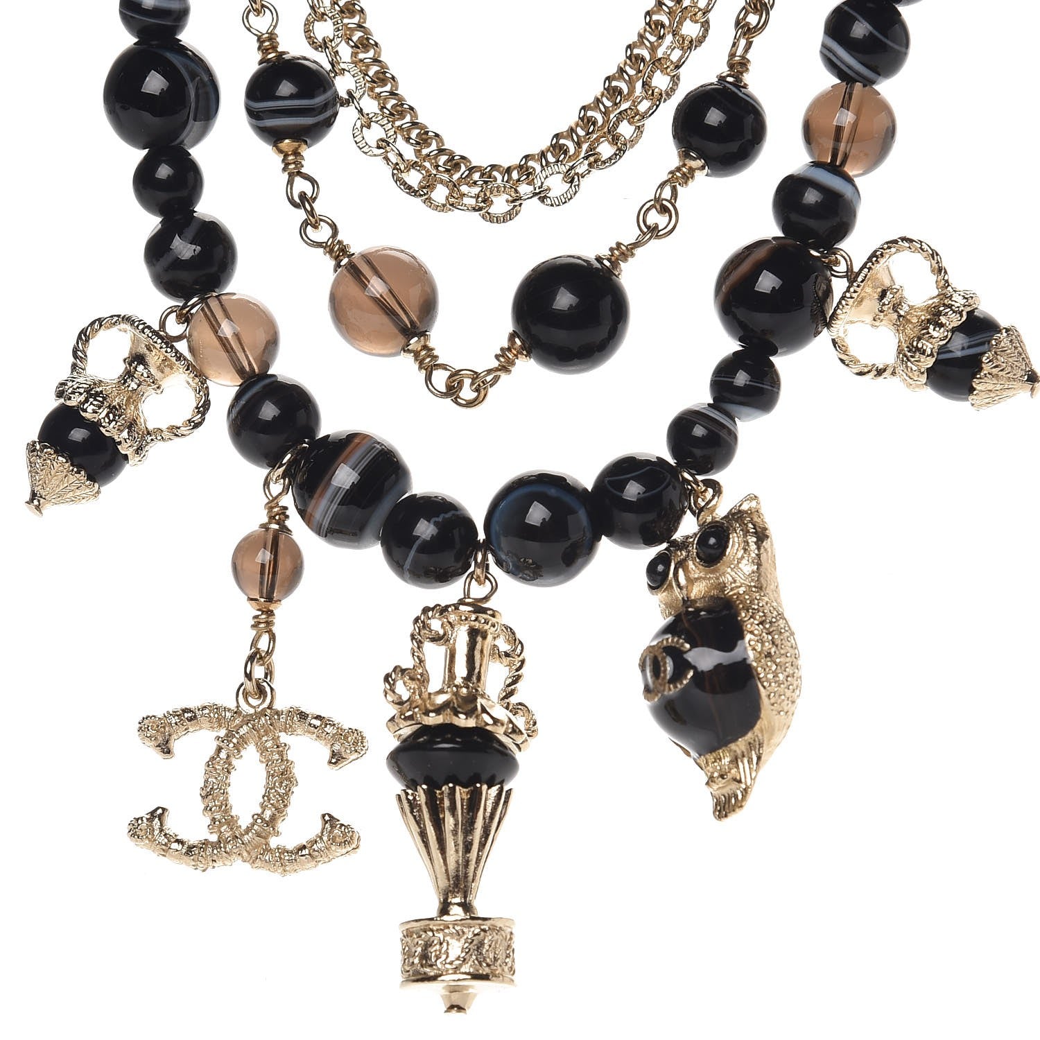 Chanel Multi Strand CC Short Necklace Black Gold 4 of 6