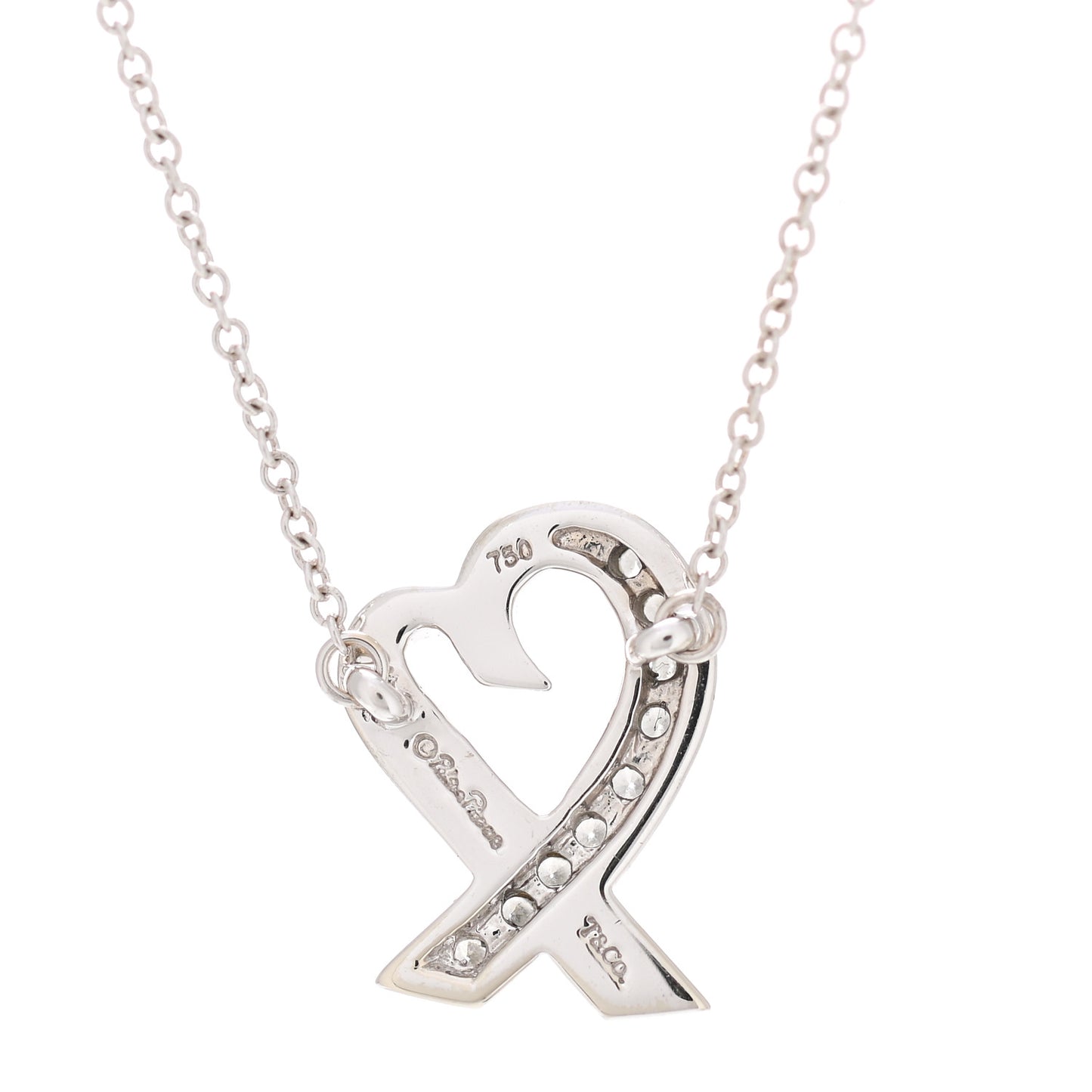 18K White Gold Diamond Small Paloma Picasso Loving Heart Necklace