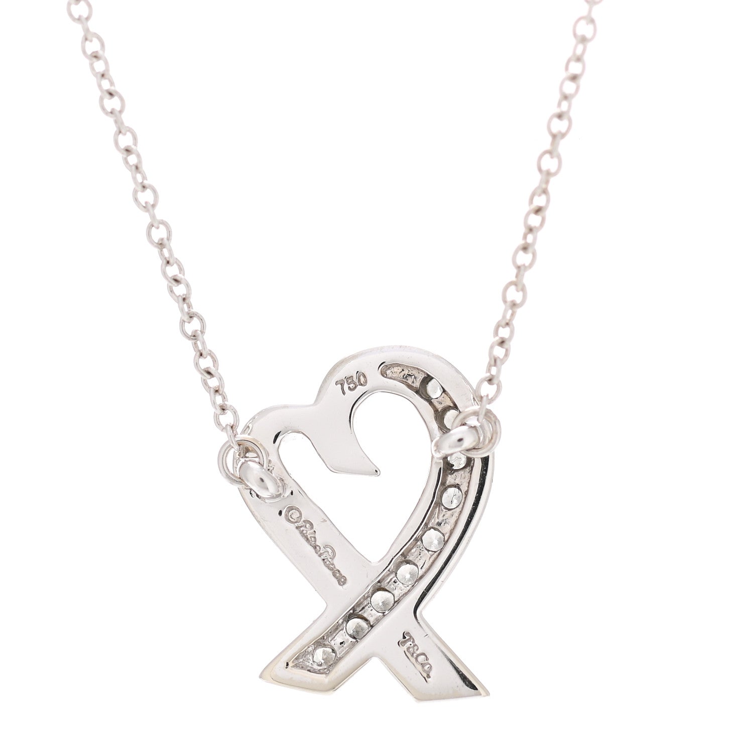 Tiffany 18K White Gold Diamond Small Paloma Picasso Loving Heart Necklace 4 of 7