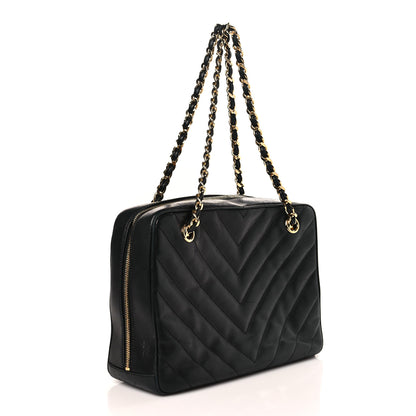 Chanel Lambskin Chevron Quilted Camera Case Black 3 of 12