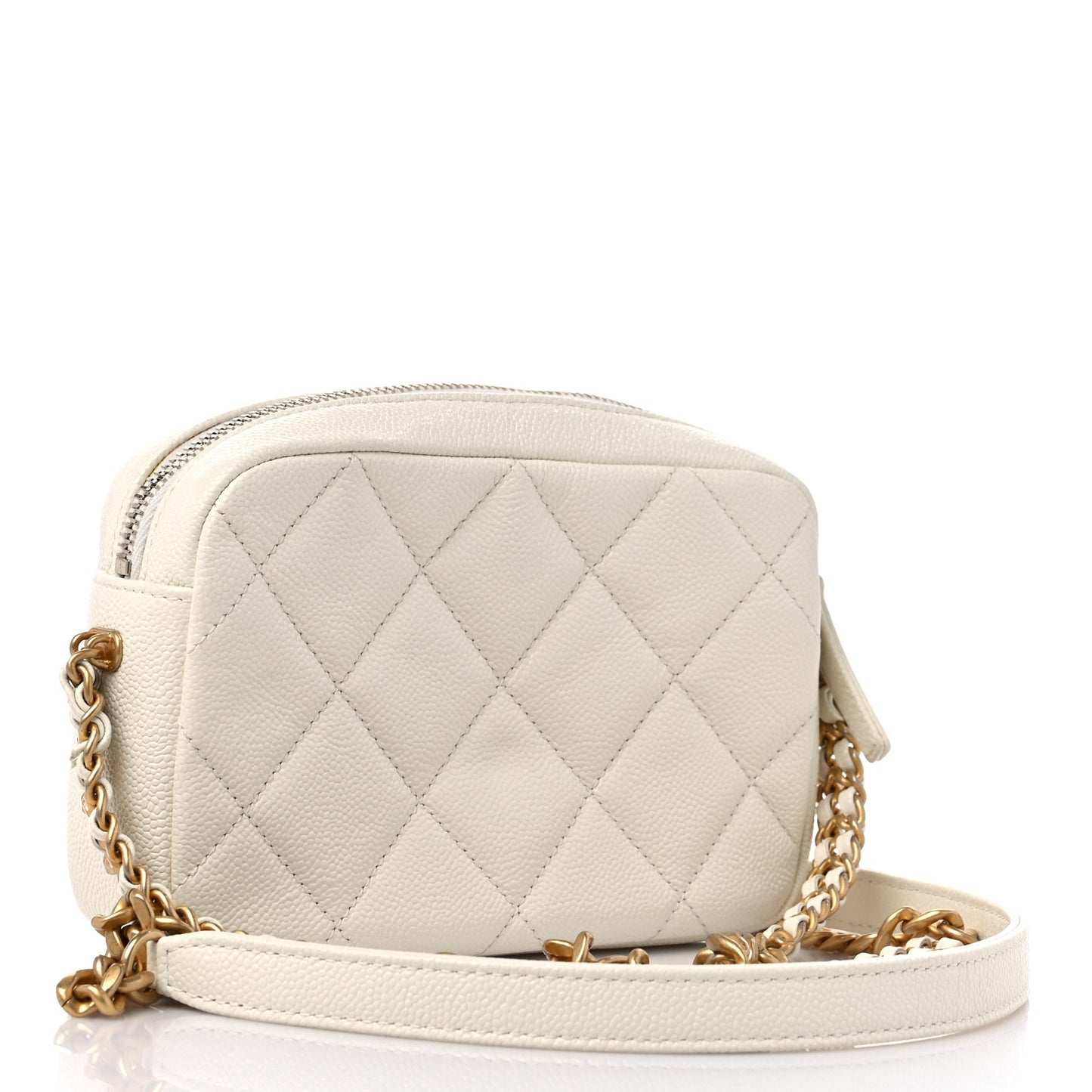 Shiny Caviar Quilted Chain Melody Camera Bag White