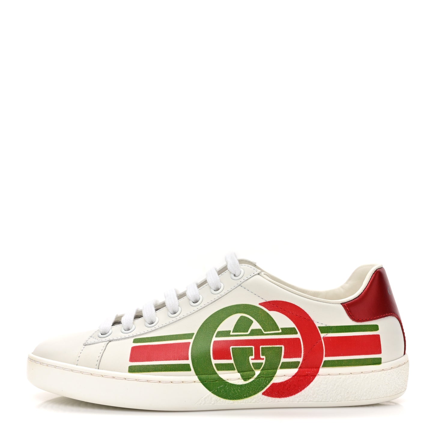 Calfskin Interlocking G Womens New Ace Sneakers 35.5 White Red Flame Green