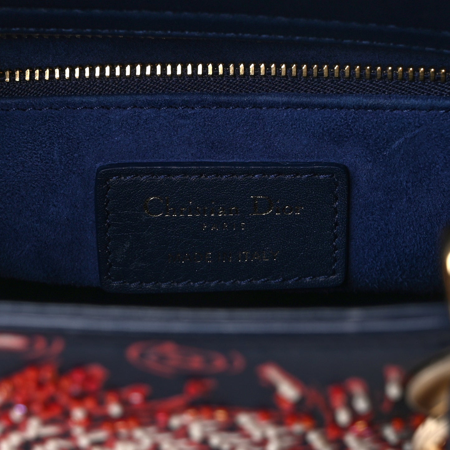 Smooth Calfskin Beaded Animals Medium Lady Dior Deep Blue Fuchsia