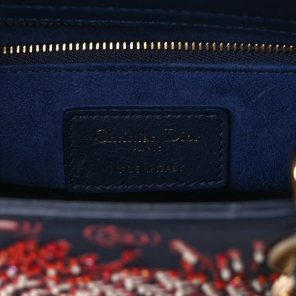 Christian Dior Smooth Calfskin Beaded Animals Medium Lady Dior Deep Blue Fuchsia 6 of 16
