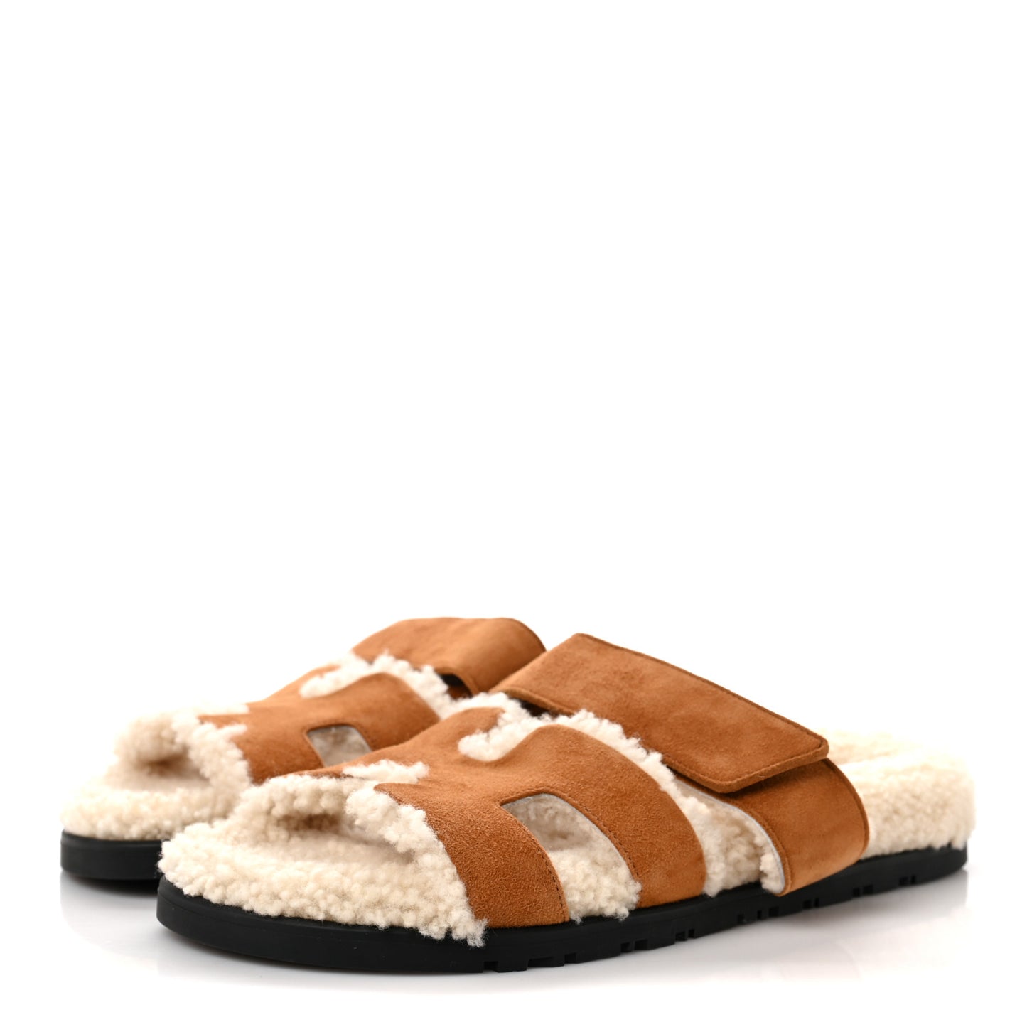 Suede Goatskin Woolskin Womens Chypre Sandals 36 Brun Fume Ecru
