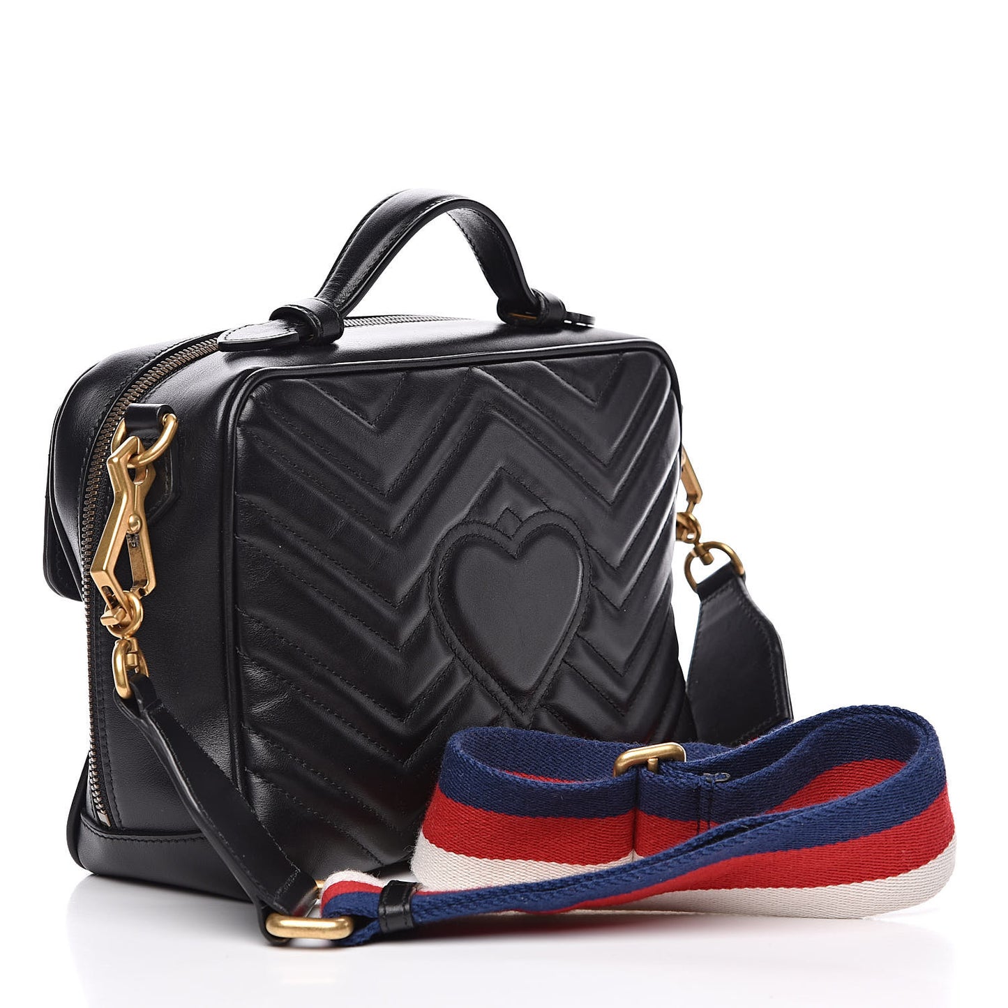 Calfskin Matelasse Sylvie Web Small GG Marmont Top Handle Shoulder Bag Black