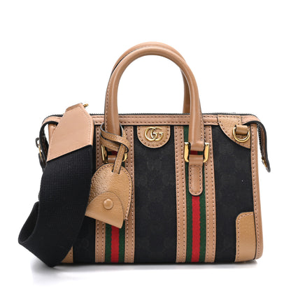 Gucci Monogram Textured Dollar Calfskin Web Mini Bauletto Duffle Top Handle Bag Black Koi Beige 1 of 11