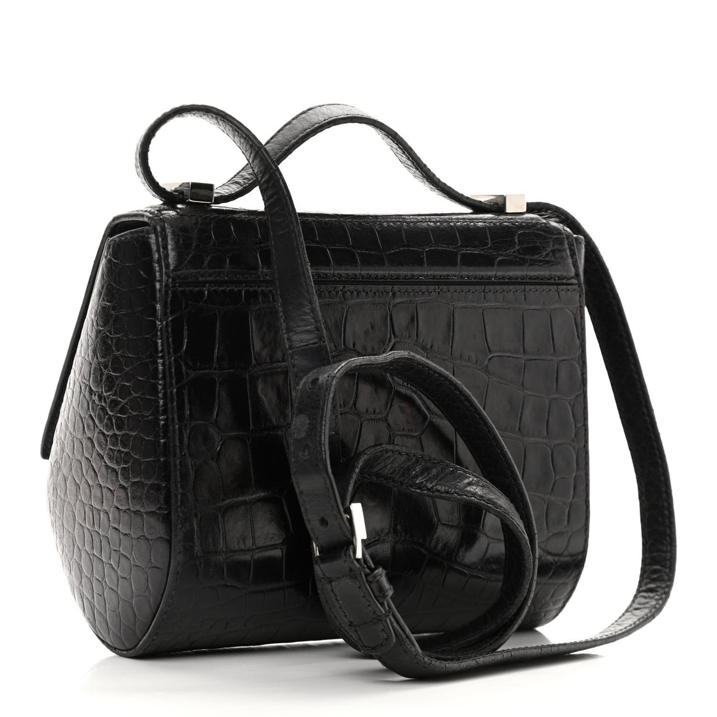Calfskin Crocodile Embossed Mini Pandora Box Crossbody Bag Black