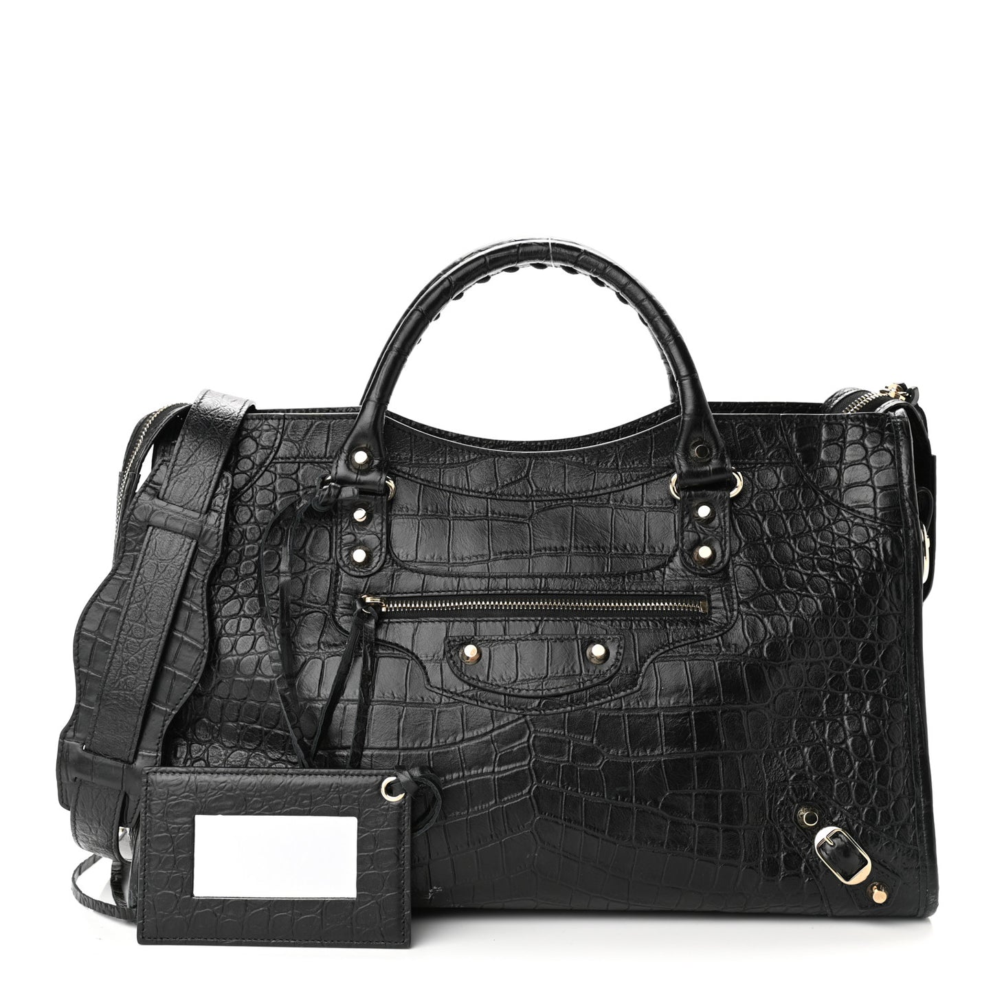 Calfskin Crocodile Embossed Classic Hardware City Black
