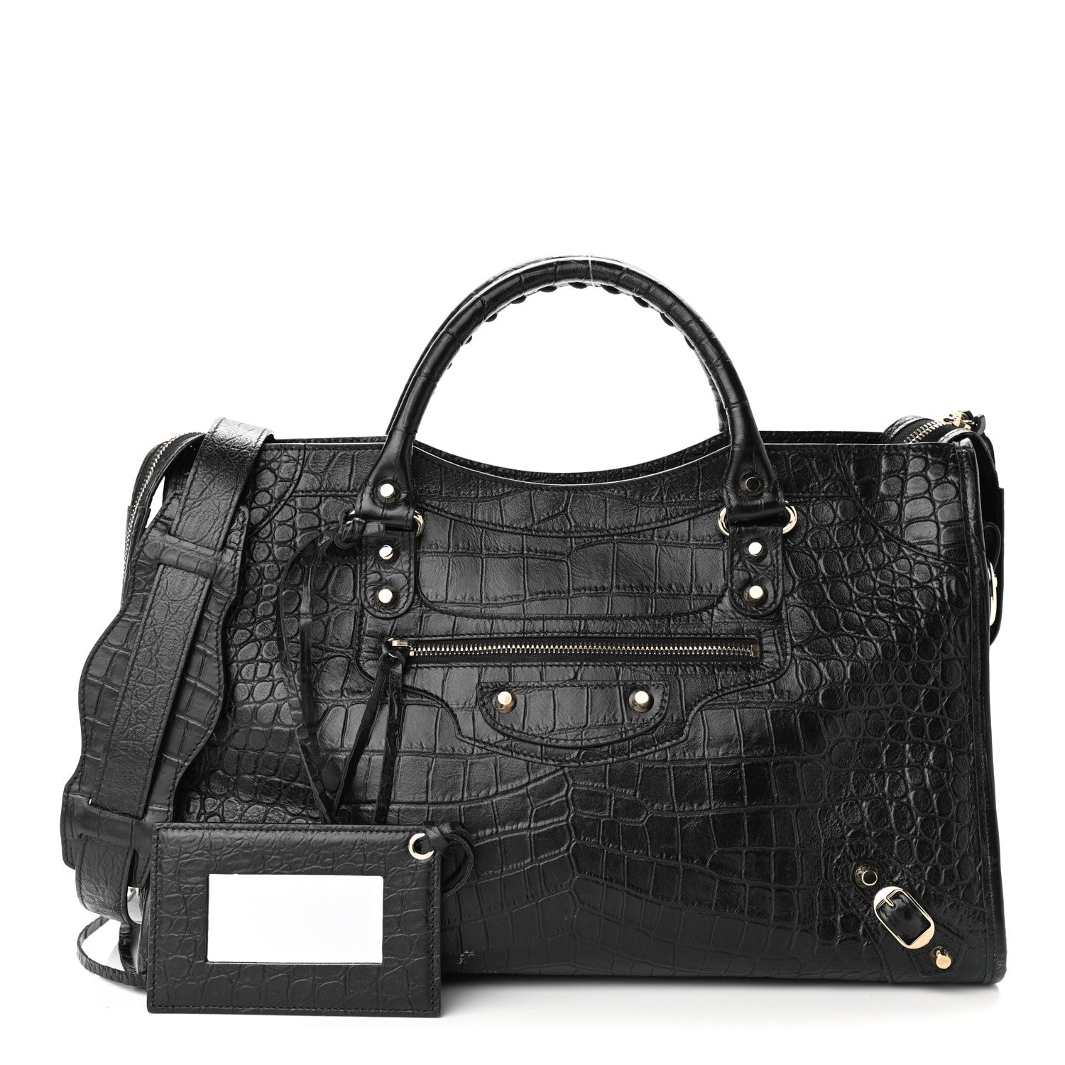 Balenciaga Calfskin Crocodile Embossed Classic Hardware City Black 1 of 24