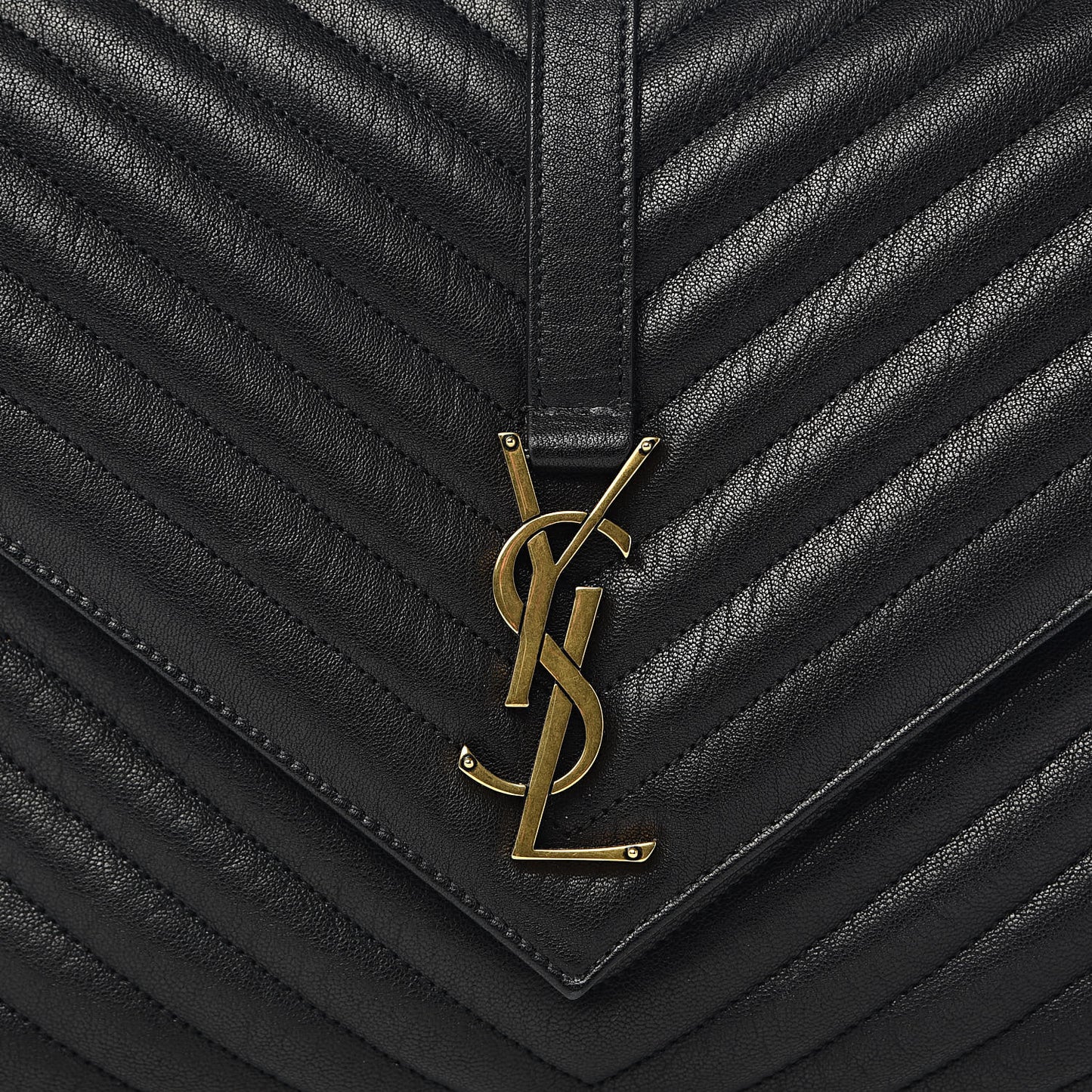 Sheepskin Matelasse Chevron Monogram Large College Satchel Black
