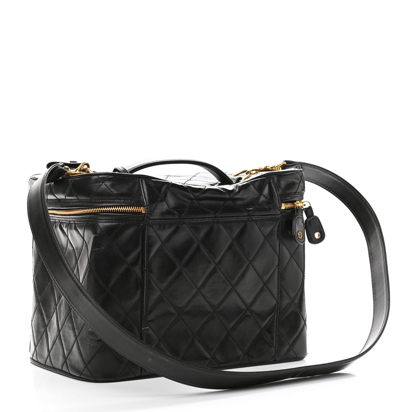 Patent Quilted CC Vanity Cosmetic Case Black