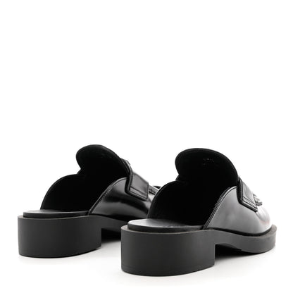 Prada Spazzolato Triangle 40mm Loafer Mules 37.5 Black 4 of 10