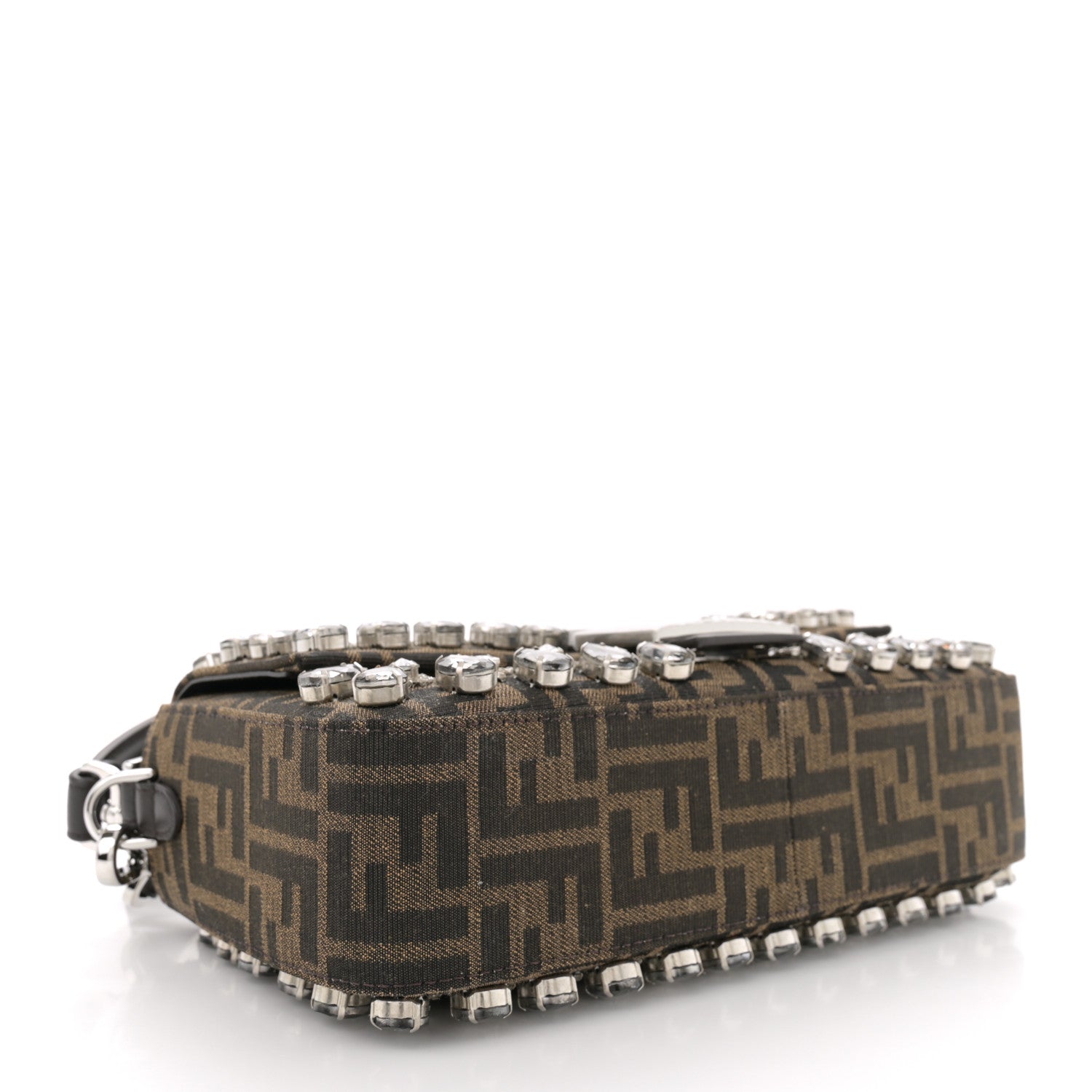 Fendi Fabric Jacquard FF 1974 Crystal Embellished Baguette Tobacco Moro Multicolor 4 of 10