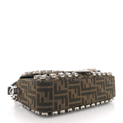 Fendi Fabric Jacquard FF 1974 Crystal Embellished Baguette Tobacco Moro Multicolor 4 of 10