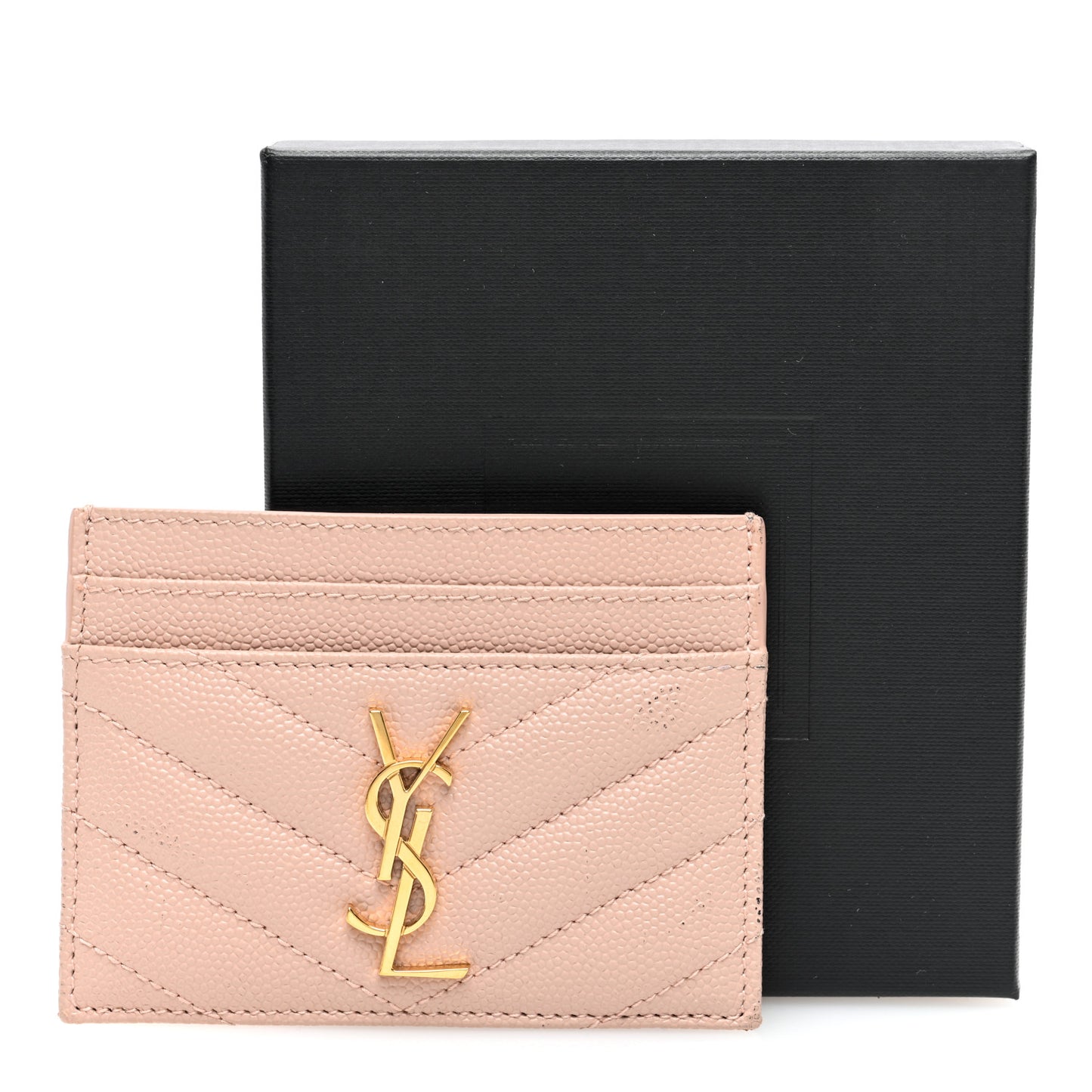 Grain De Poudre Matelasse Chevron Monogram Credit Card Case Pale Pink
