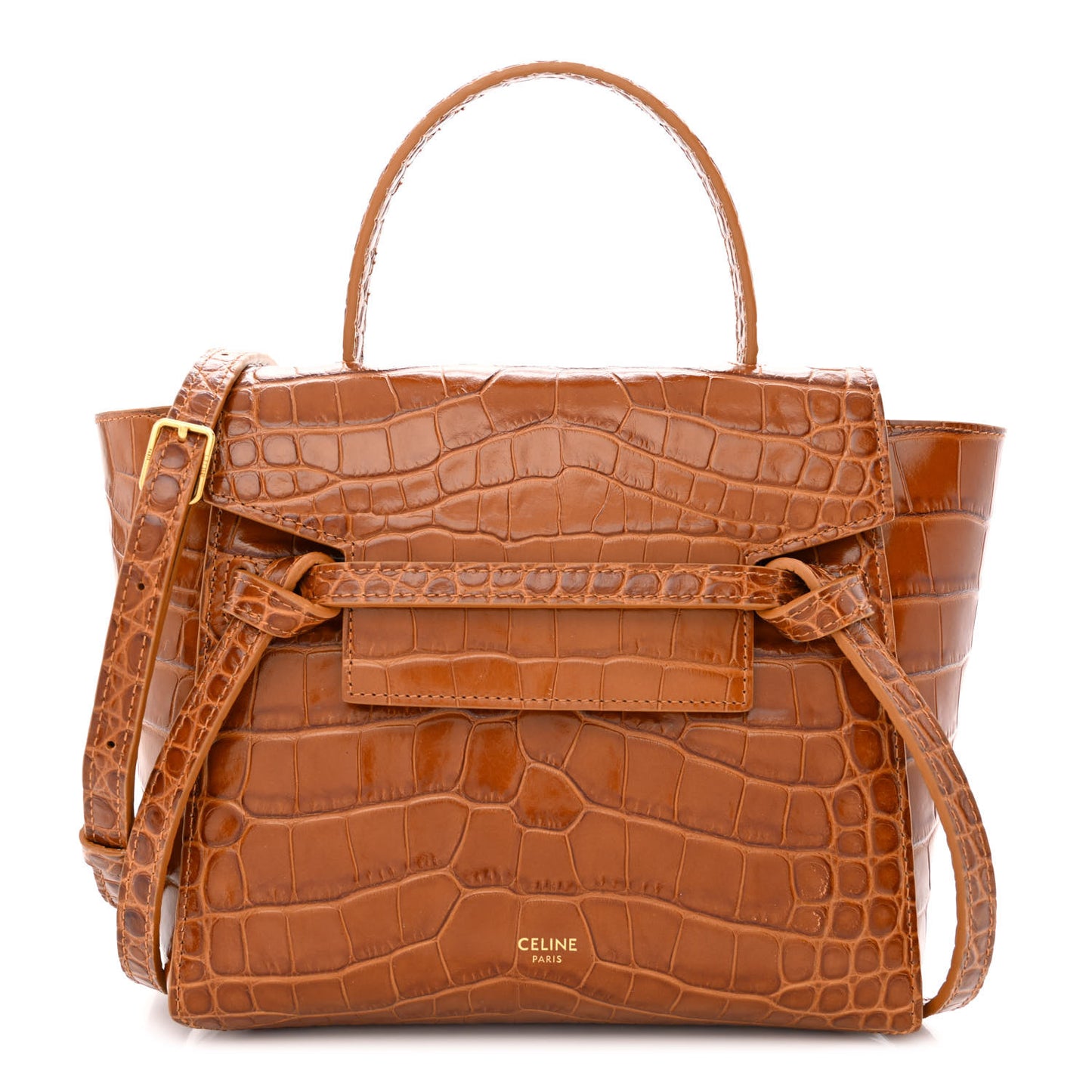 Calfskin Crocodile Embossed Nano Belt Bag Camel
