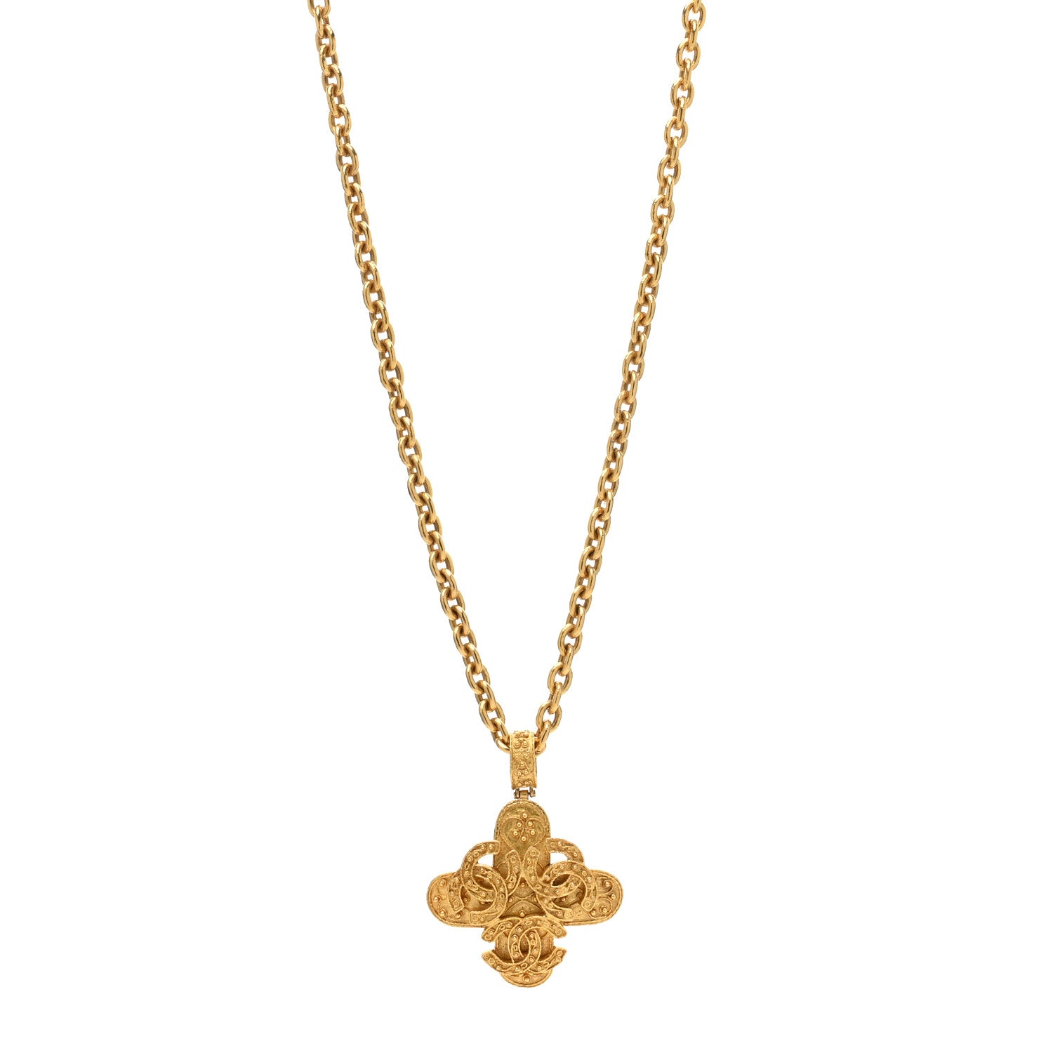Chanel Metal CC Cross Long Pendant Necklace Gold 1 of 5