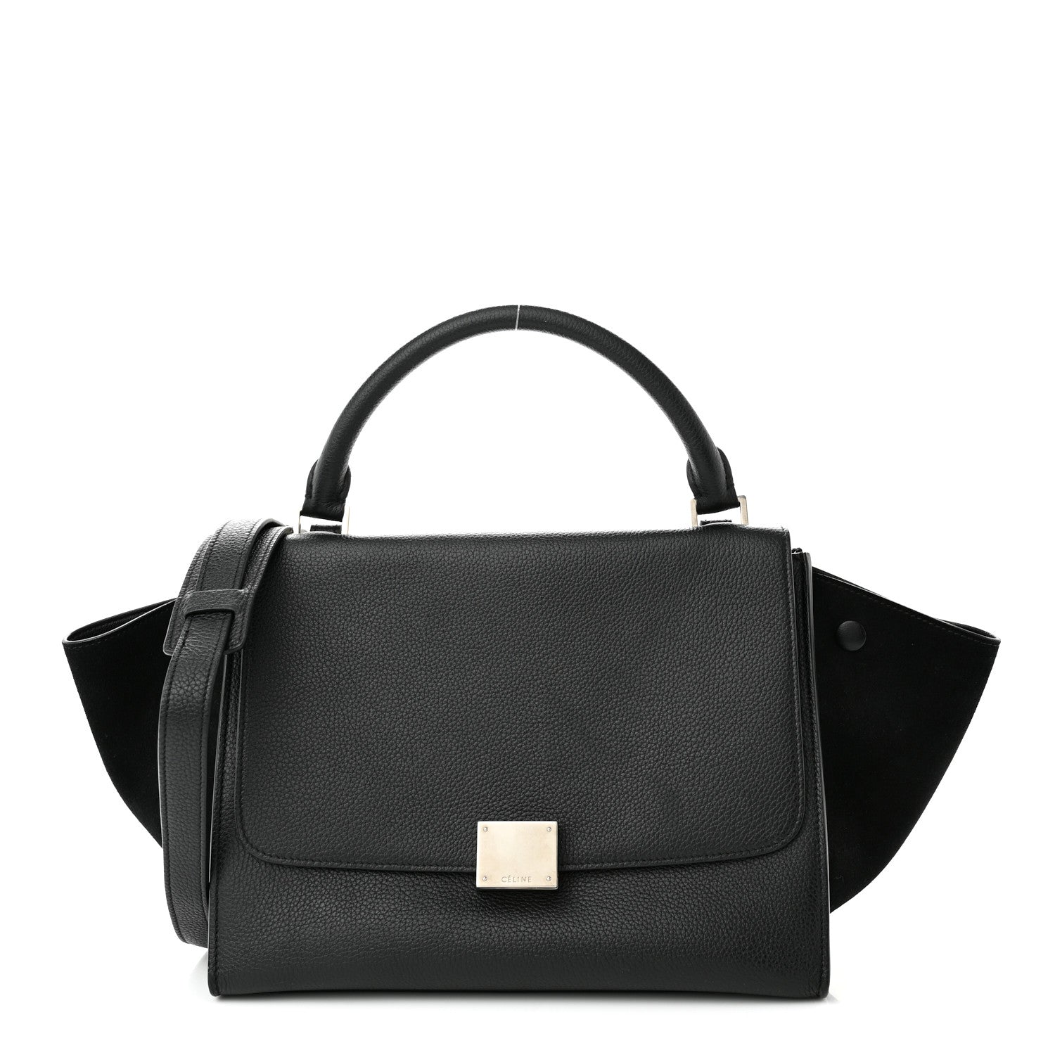 Celine Drummed Calfskin Suede Small Trapeze Black 1 of 14