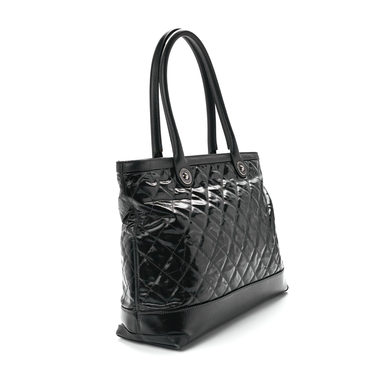 Calfskin Coated Canvas Quilted Tote Black