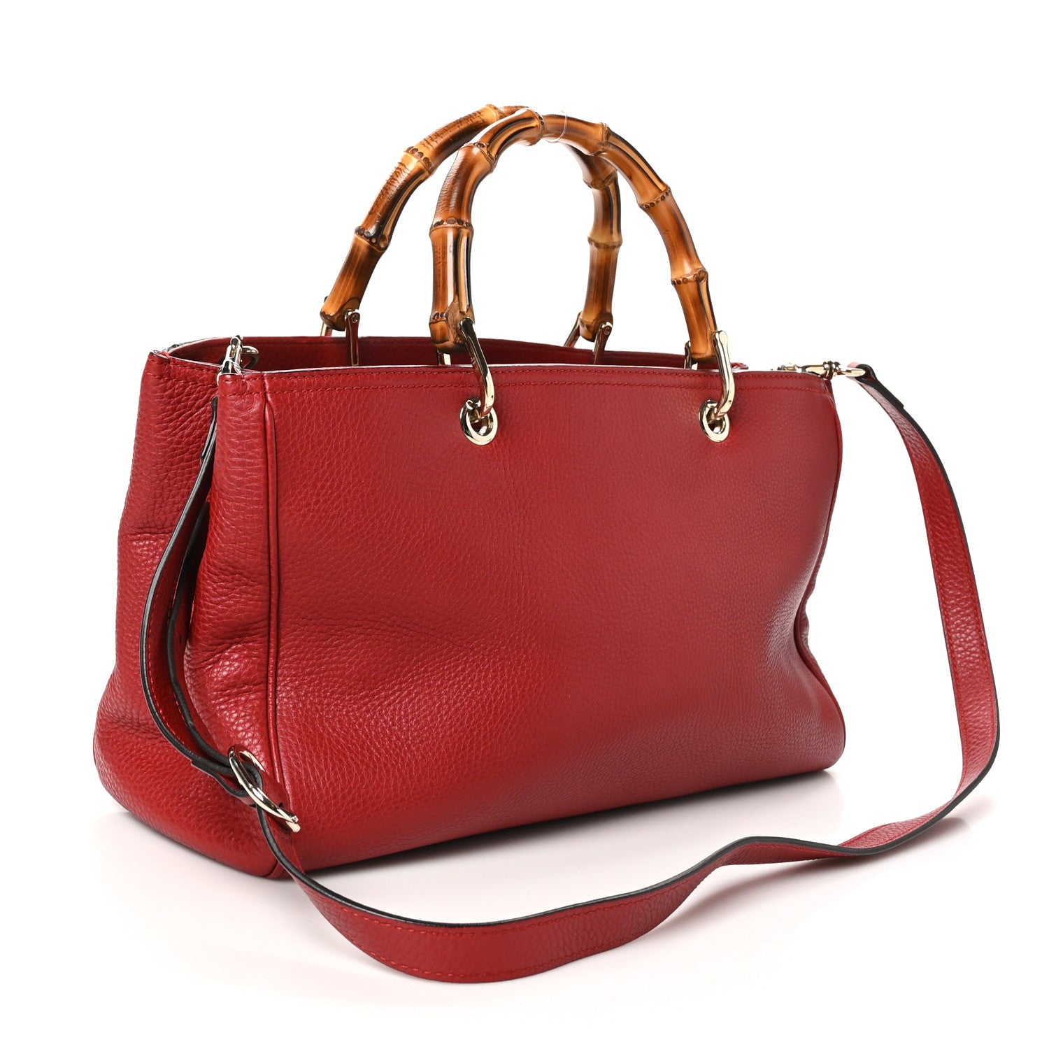 Gucci Pebbled Calfskin Medium Bamboo Shopper Tote Red 2 of 10