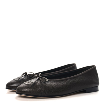 Chanel Caviar CC Cap Toe Ballerina Flats 38.5 Brown 4 of 9
