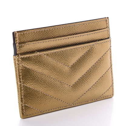 Saint Laurent Metallic Grain De Poudre Matelasse Chevron Monogram Credit Card Case Gold 2 of 6