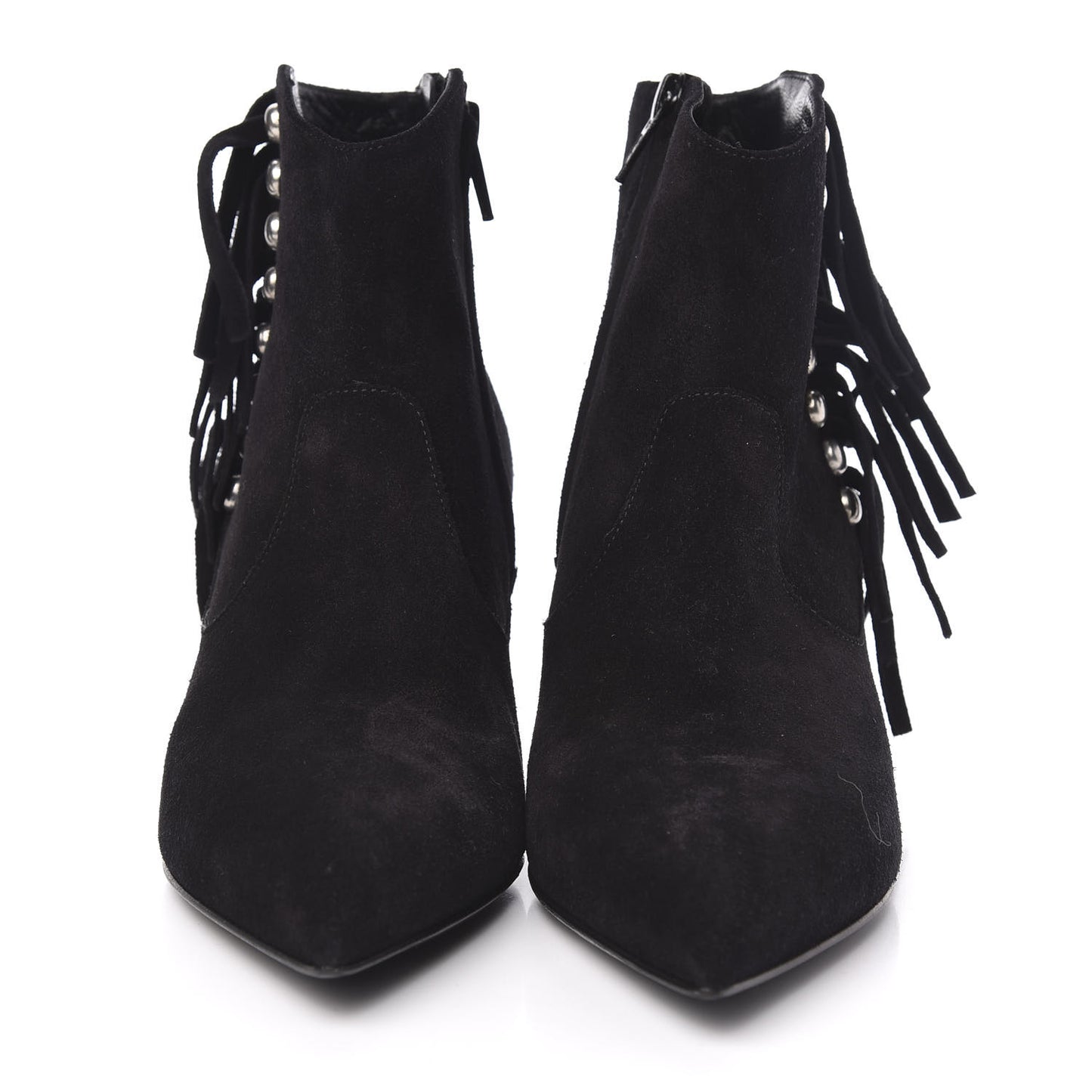 Suede Fringe Cat Ankle Boots 36 Black