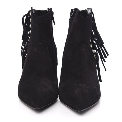 Saint Laurent Suede Fringe Cat Ankle Boots 36 Black 2 of 8