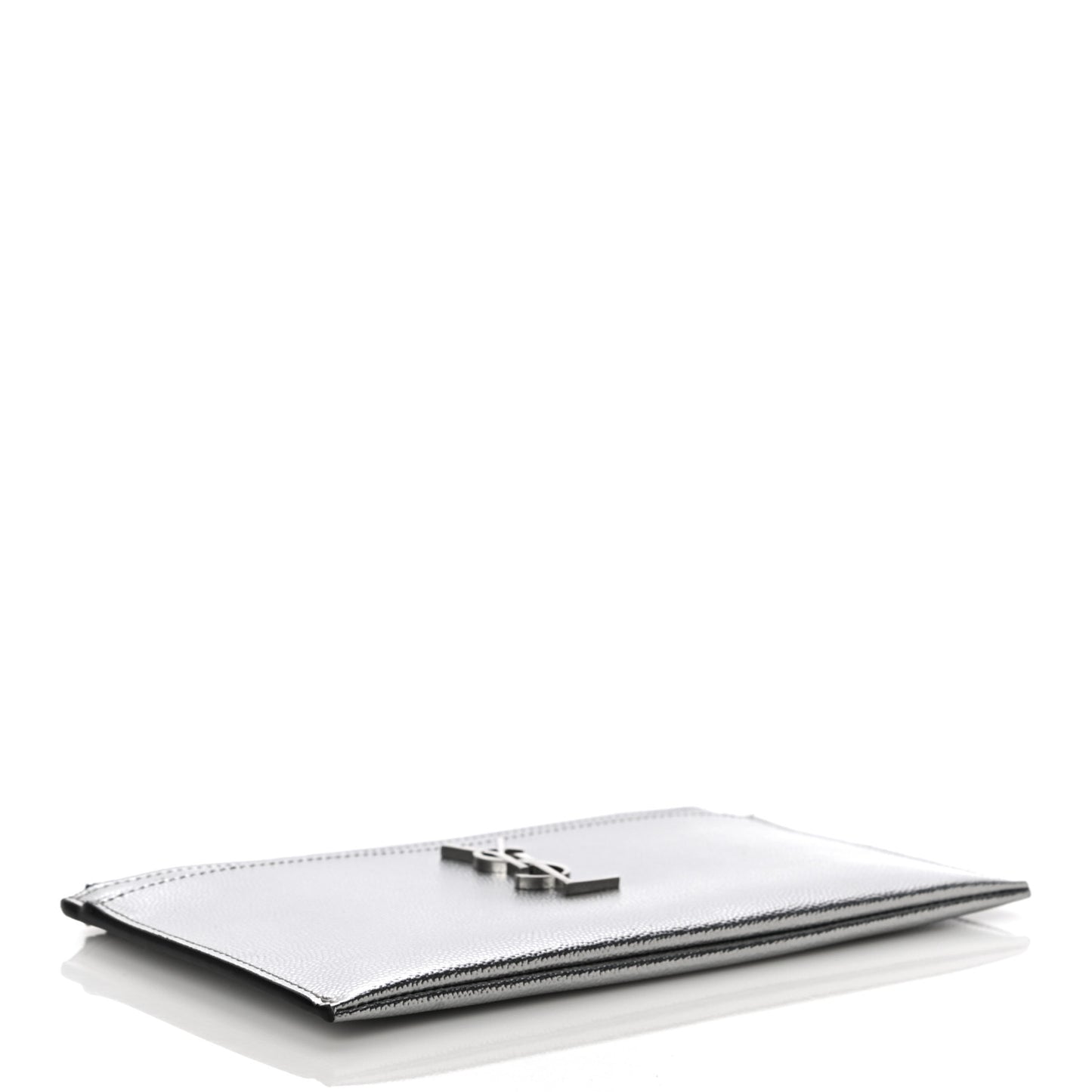 Metallic Grain De Poudre Monogram Bill Pouch Argento