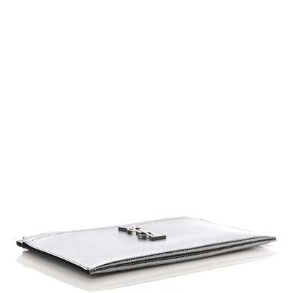 Saint Laurent Metallic Grain De Poudre Monogram Bill Pouch Argento 4 of 10