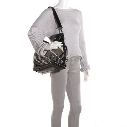 Burberry Nylon Beat Check Studded Hobo Black 2 of 9